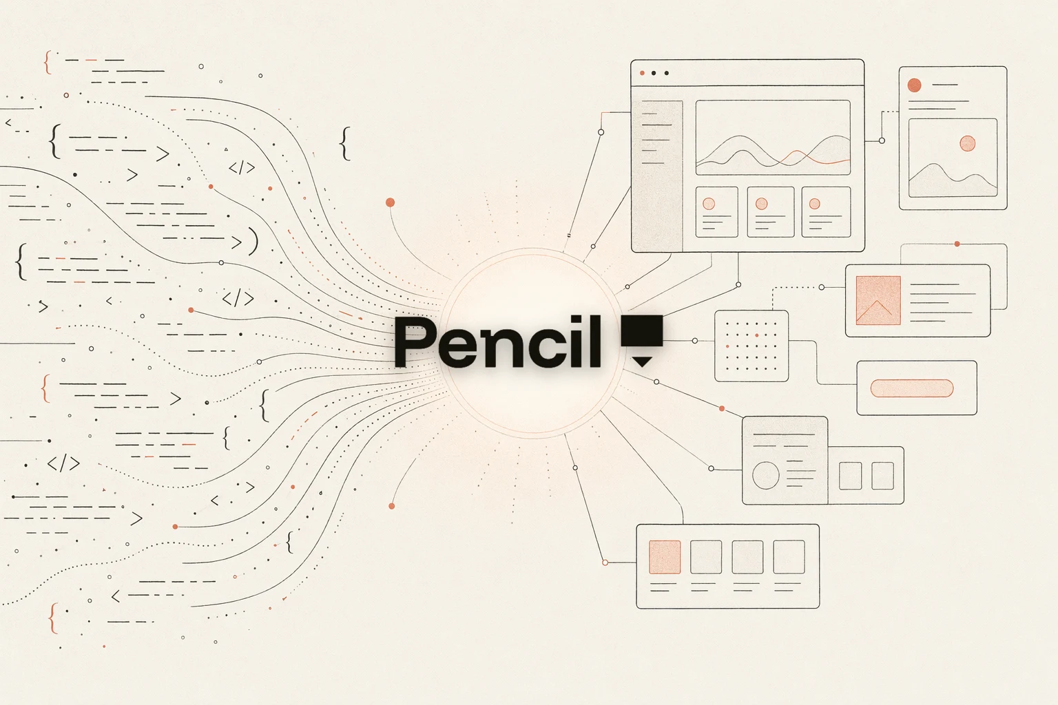 Open Design vs Pencil.dev — warm-paper editorial illustration of a design canvas converging into a repo of files you own