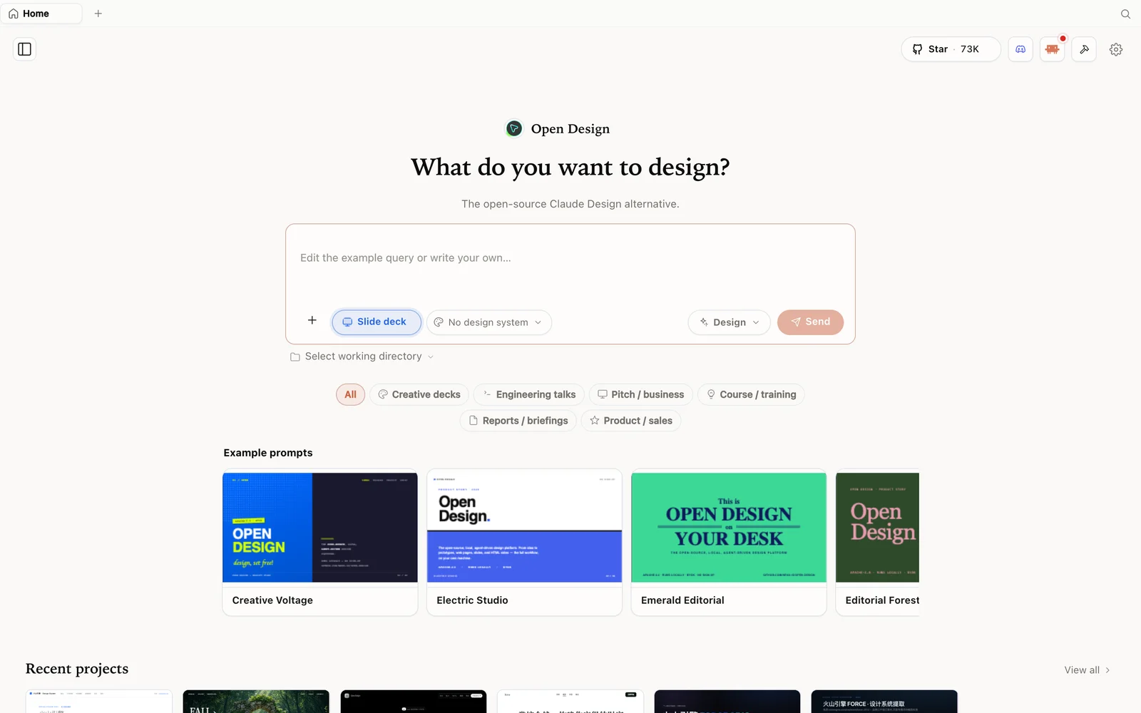 Lo strumento per creare diapositive di Open Design.