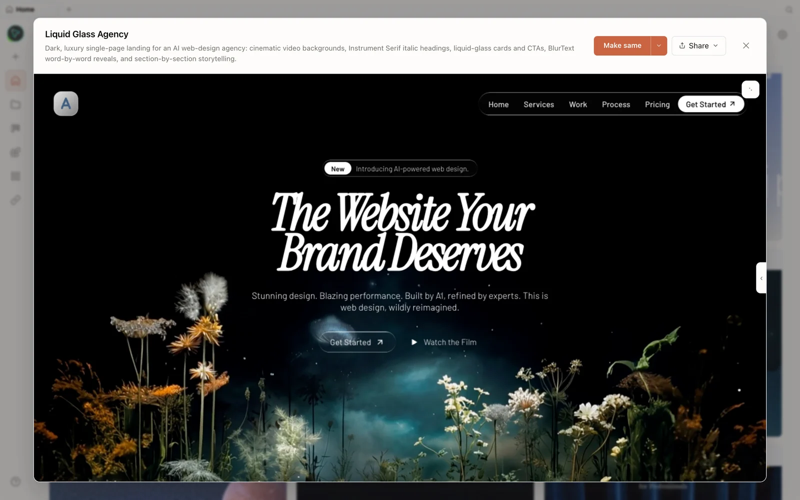 A prototype generated in the Open Design workspace.